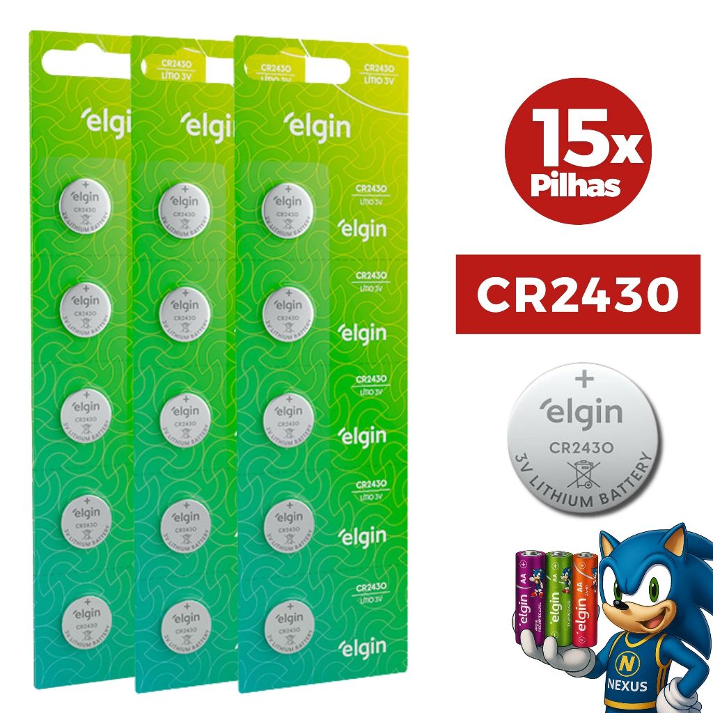Bateria Pilha Elgin CR2430 Cartela 5,10 ou 15 Unidades - CR 2430 Alcalina