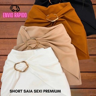 Short Saia Feminino Premium Cintura Alta, Moda Elegante Neoprene Elastano e Fivela Dourada em Oferta na Shopee