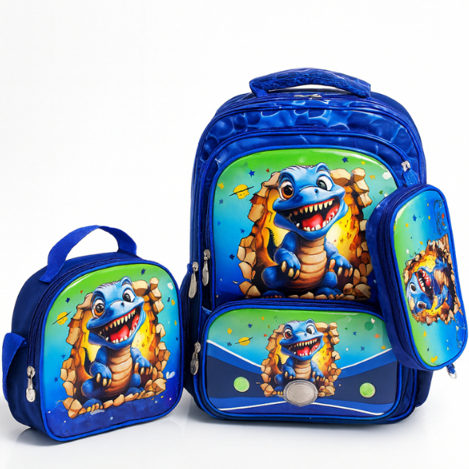Kit 3 Peças Mochila Infantil + Lancheira + Estojo Escolar | Menino  | Astronauta, Futebol, Carros, Dinossauro