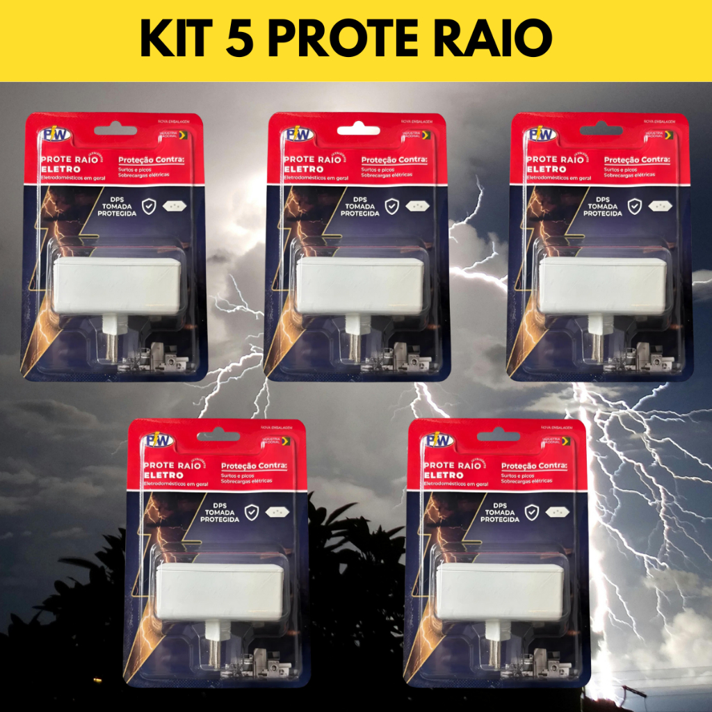 Kit 5 Protetores Contra Picos Raios Surtos Eletricos 2 Tomadas
