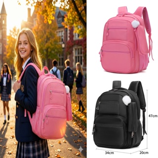 Mochila Escola unissexo estilo coreano, grande capacidade, impermeável, inclui um porta-chaves de peluche e um estojo em Oferta na Shopee