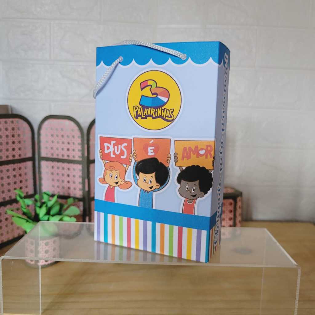 Sacolinha Surpresa Personalizada 3 Palavrinhas Azul Menino Lembrancinha de Aniversário Sacola Pegue e monte Envio Rápido