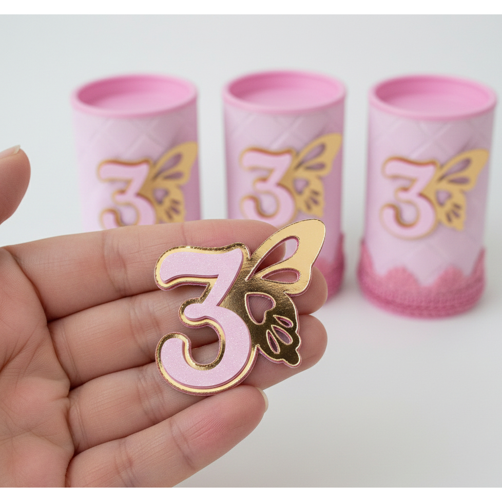 Envio Rápido - Aplique Luxo Números Rosa Borboleta para Tubete/Tubolata/Caixinhas (10/20/40/50 un.) em Oferta na Shopee