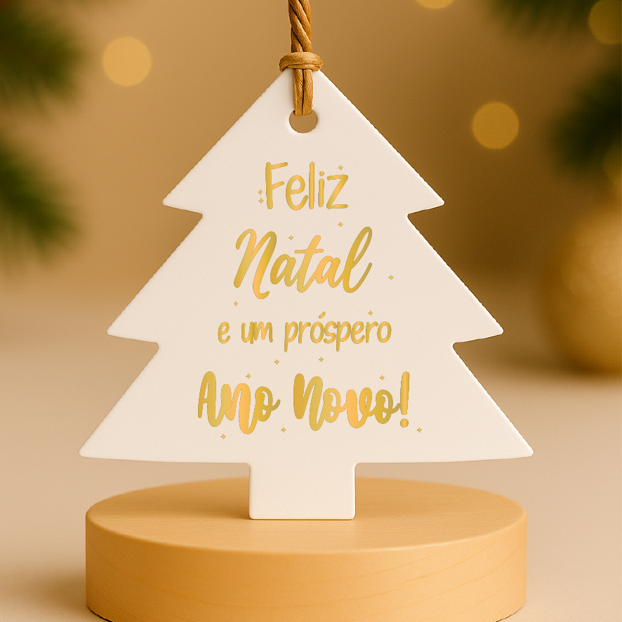 Tag Etiqueta Feliz Natal e Um Próspero Ano Novo Tag Kraft ou Branca Papel- Arte Preta e Hot Stamping