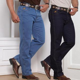 Kit 2 Calças Jeans Masculina Preta e Clara Country Tradicional Corte Reto Calça Com Elastano Rodeio Black Estilo