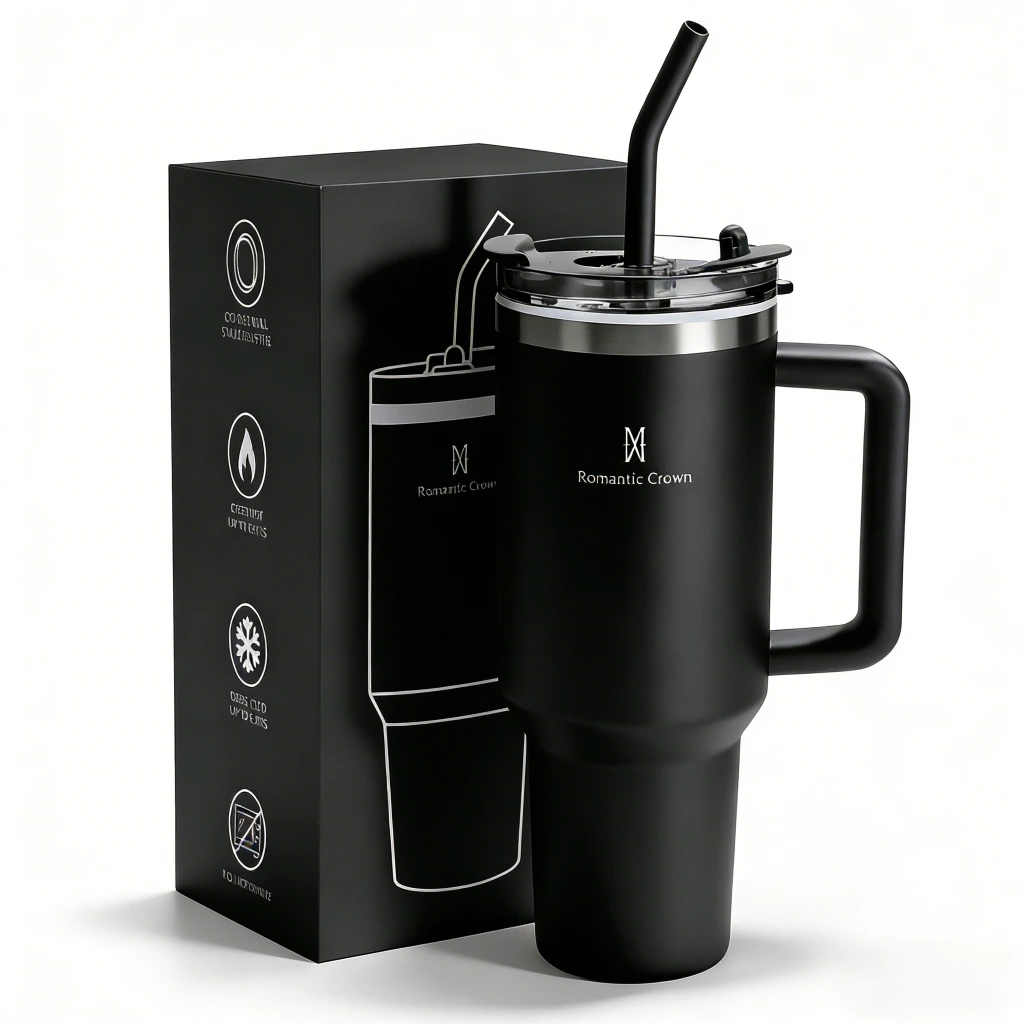 ROMANTIC CROWN Copo Térmico Inox Portátil 1200ml/600ml com Tampa e Canudo Garrafa Térmica Inoxidável — imagem 1