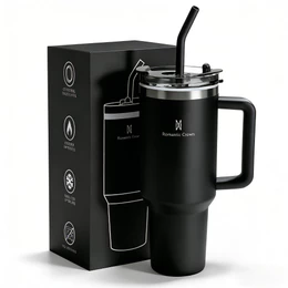 ROMANTIC CROWN Copo Térmico Inox Portátil 1200ml/600ml com Tampa e Canudo Garrafa Térmica Inoxidável