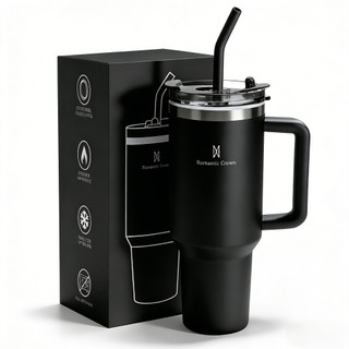 ROMANTIC CROWN Copo Térmico Inox Portátil 1200ml/600ml com Tampa e Canudo Garrafa Térmica…