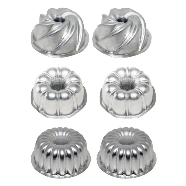 Kit 6 Peças Mini Formas Bolo Vulcão Pudim (2 Mini Novelinha, + 2 Mini Suiça + 2 Mini Onduladinha)*