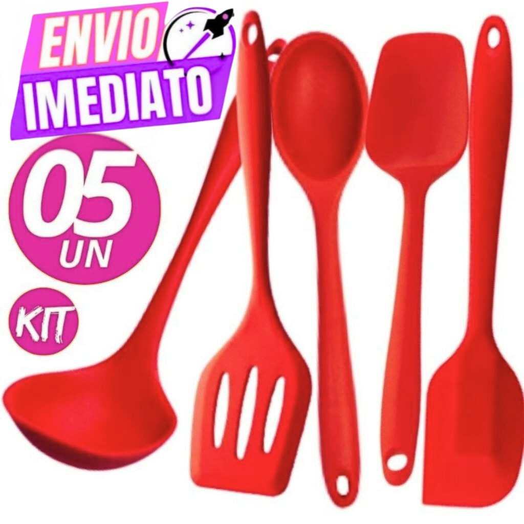 Kit C/5 Utensílios de Cozinha Silicone Premium Concha Espátulas Colher Casa Cozinha Restaurante Buffet