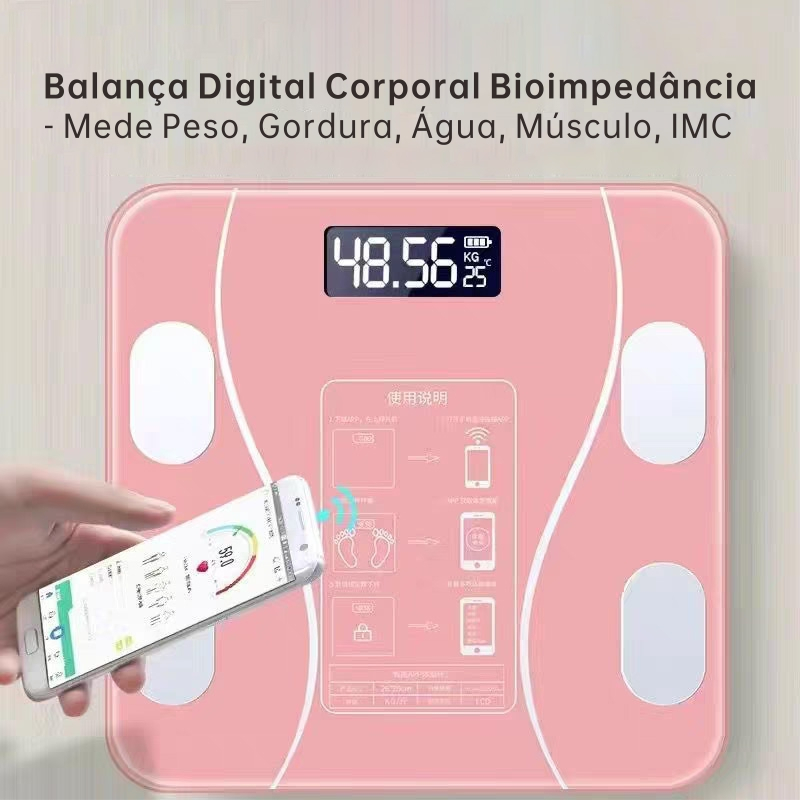 Balança Digital Corporal Bioimpedância – Peso, Gordura, Água, Músculo e IMC com Alta Precisão