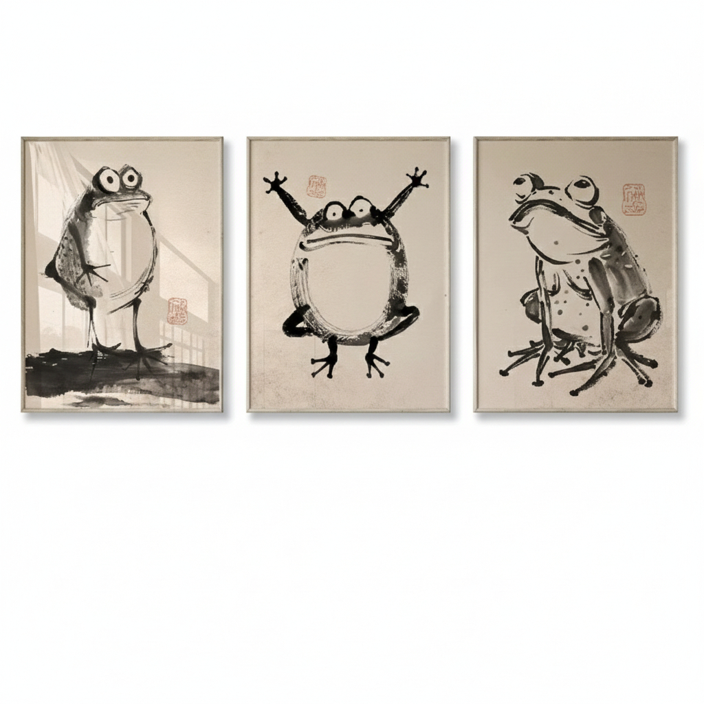 Quadros decorativos Japonês bonito abstrato vintage sapo cartaz ukiyo-e sapo (3 peças)