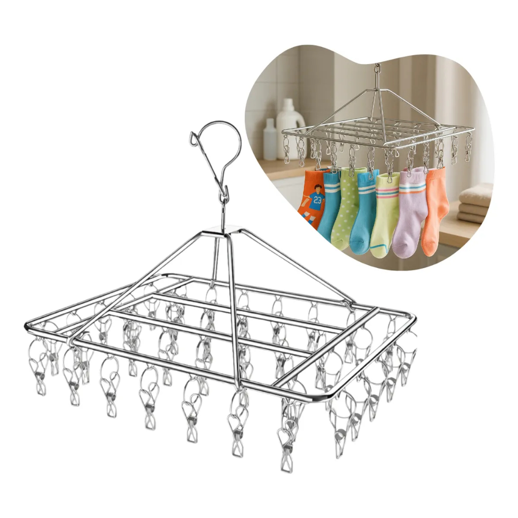 Varal De 40 Clips Inox Prendedores Pratico E Retrátil Cabide Para Roupas Intimas Para Pequenas em Oferta na Shopee