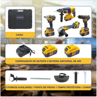 Kit 4 Em 1 furadeira Esmerilhadeira Martelo E Chave De Impacto