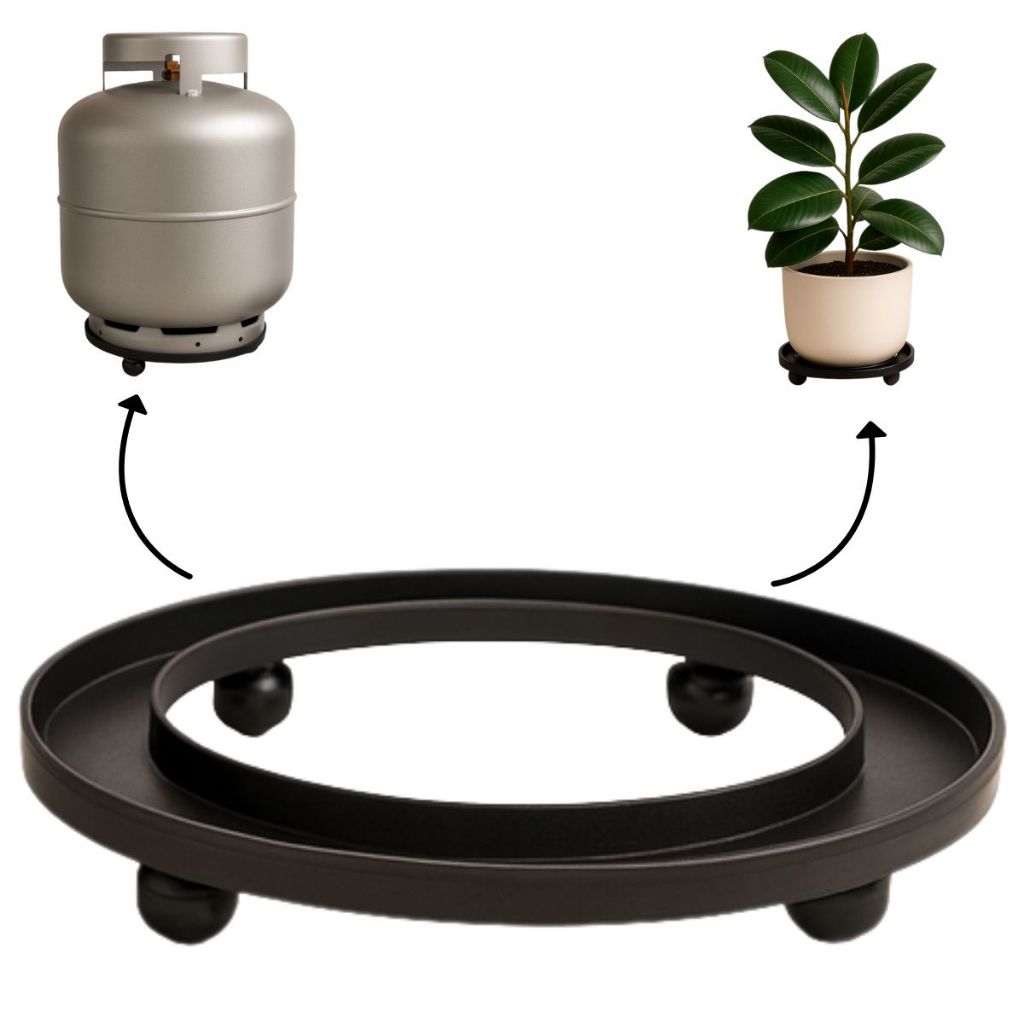 Suporte Botijão Gás Vaso De Plantas Com Rodinhas Pretas Plástico Organizador Resistente