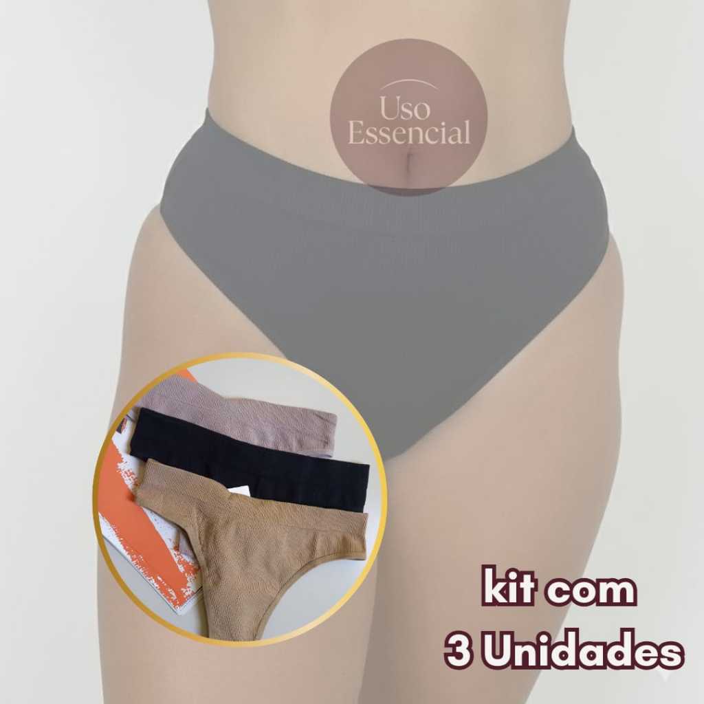 Kit Calcinha Canelada Importada Confortável Cintura Alta Fio Dental Lingerie Feminina Cores Neutras