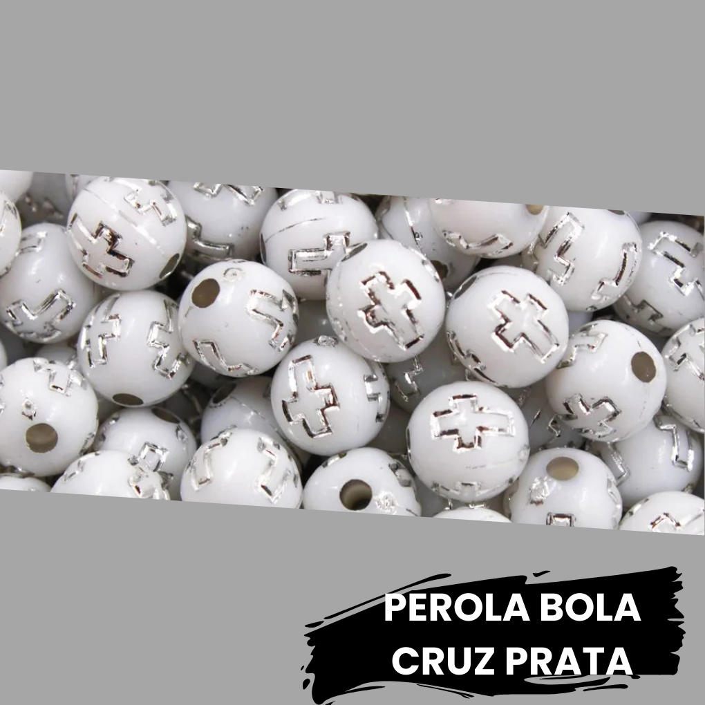 Entremeio Micanga Bola Cruz Terço Prata para Artesanato em Geral