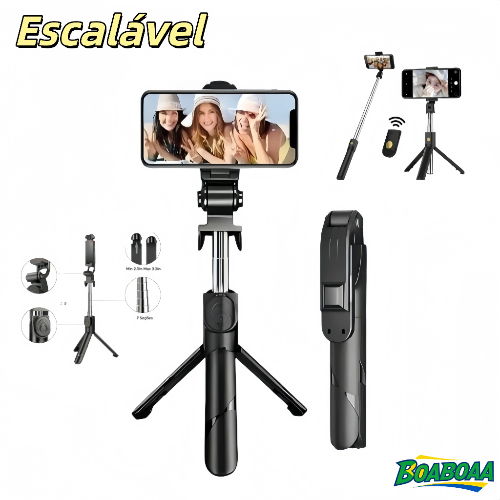 Bastão Pau de selfie Tripé Retrátil Com Luz LED Controle Bluetooth Celular