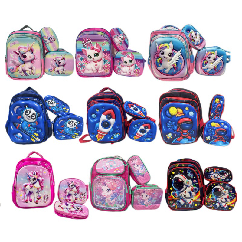 KIT mochila 3D de costa ，lancheira , estojo. em Oferta na Shopee