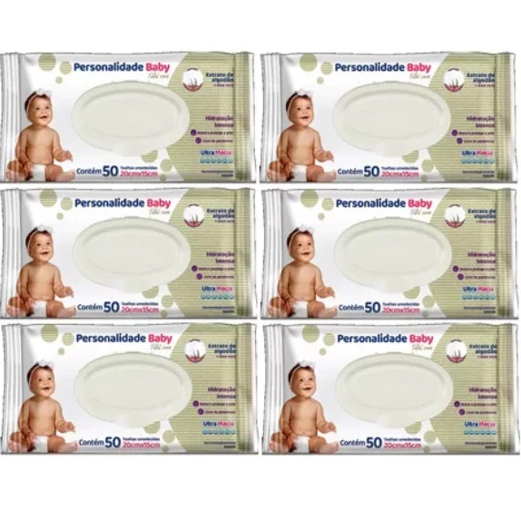 Kit 6 Pacotes Toalhas Umedecidas Lenço Bebê Personalidade Baby  6 Pacotes C/50un em Oferta na Shopee