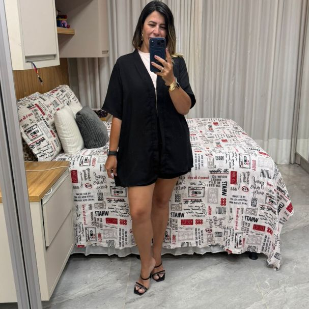 conjunto kimono e shor plus size G1 E G2 0608