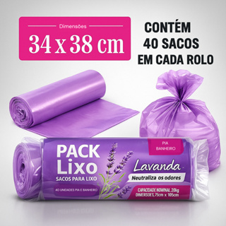 Sacos de Lixo Perfumados Lavanda | Kit 2 com 80 Sacos | Para Pia e Banheiro | 34x38cm | Neutraliza Odores em Oferta na Shopee