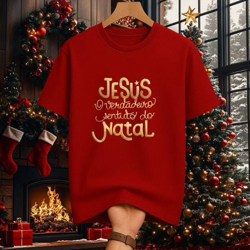 Camiseta Natal Algodão Estampada Jesus É O Sentido Do Natal Masculina Feminina Infantil