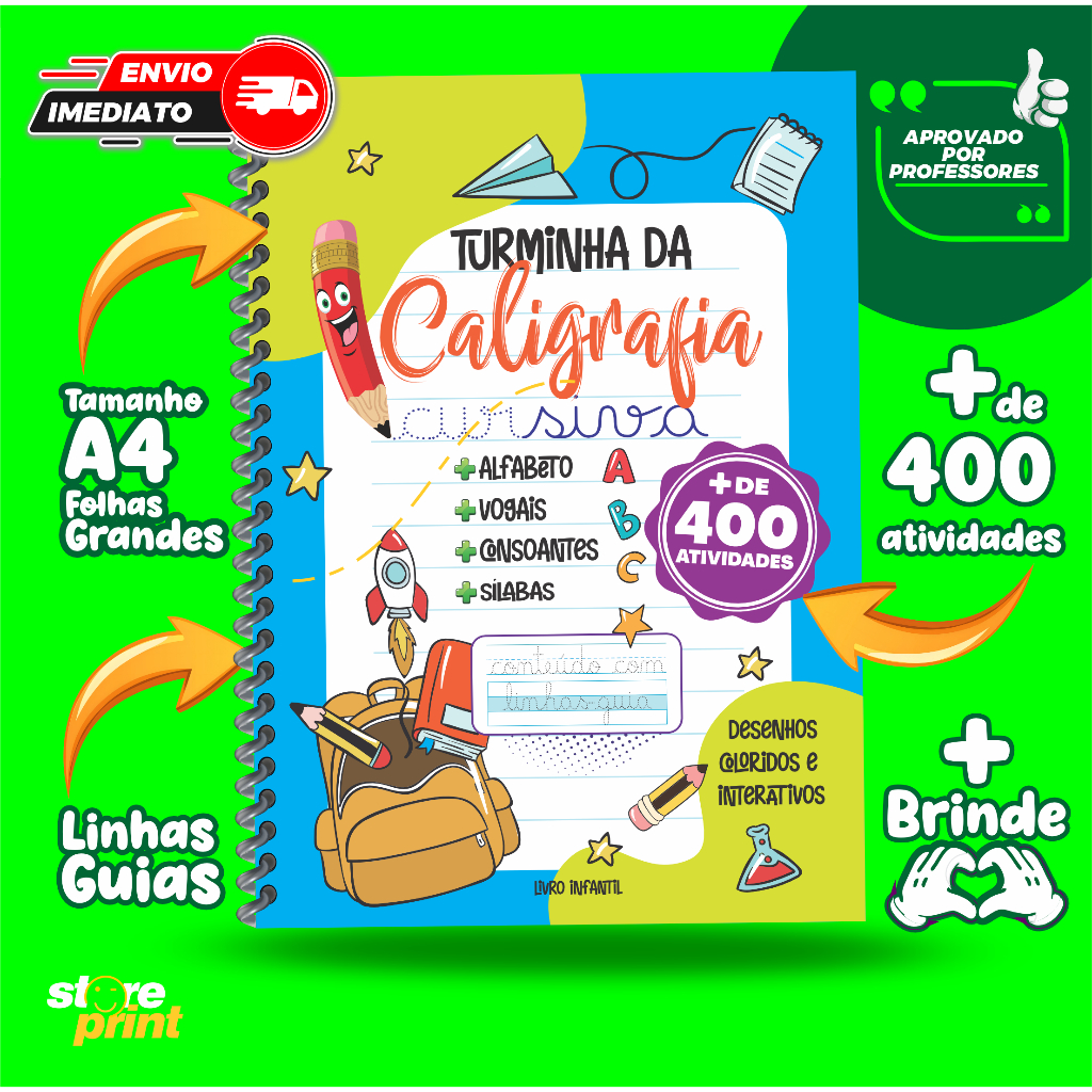Livro De Caligrafia Caderno 400 Atividades Deivertido com Letra Cursiva em Oferta na Shopee