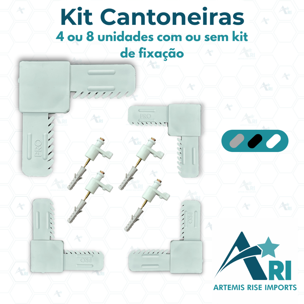 Cantoneira para Tela Mosquiteira, Kit 4 ou 8 Unidades, Preto / Branco / Cinza, Com ou Sem Tramela - Reposição e Montagem