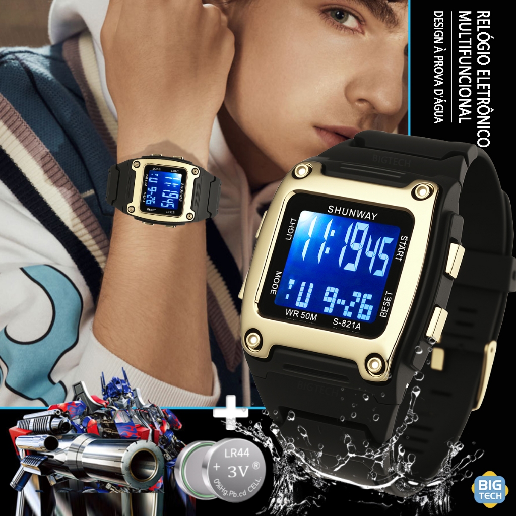 Multifuncional Relógio Digital  Vintagem Unissex Metalico Feminino e Masculino Diário Estilo Esportivo Resistente em Oferta na Shopee