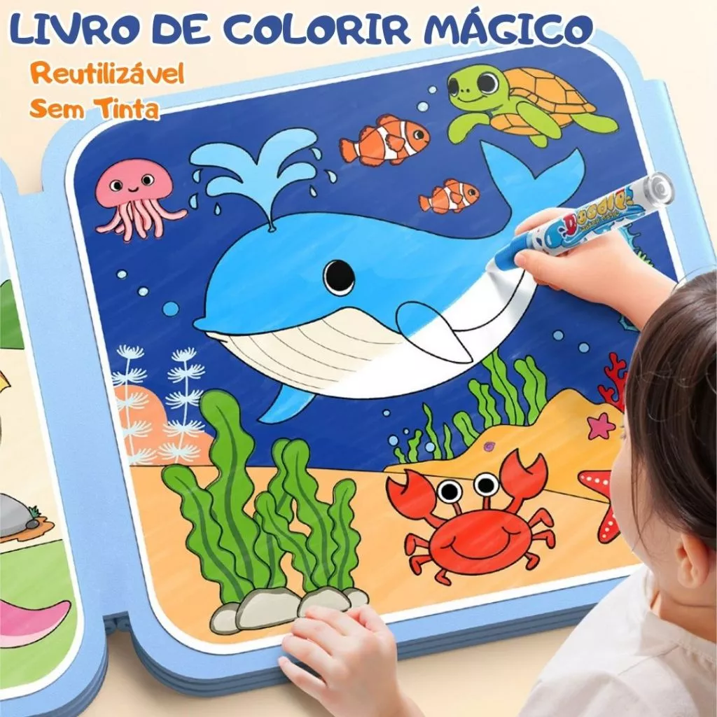 Livro de Colorir Mágico Infantil – Sem Tinta, Reutilizável +1000 Vezes | Brinquedo de Aprendizagem para