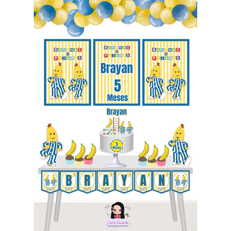 KIT SÓ UM BOLINHO BANANAS DE PIJAMAS PERSONALIZADO - Kit Festa - Mêsversario - Aniversário Infantil