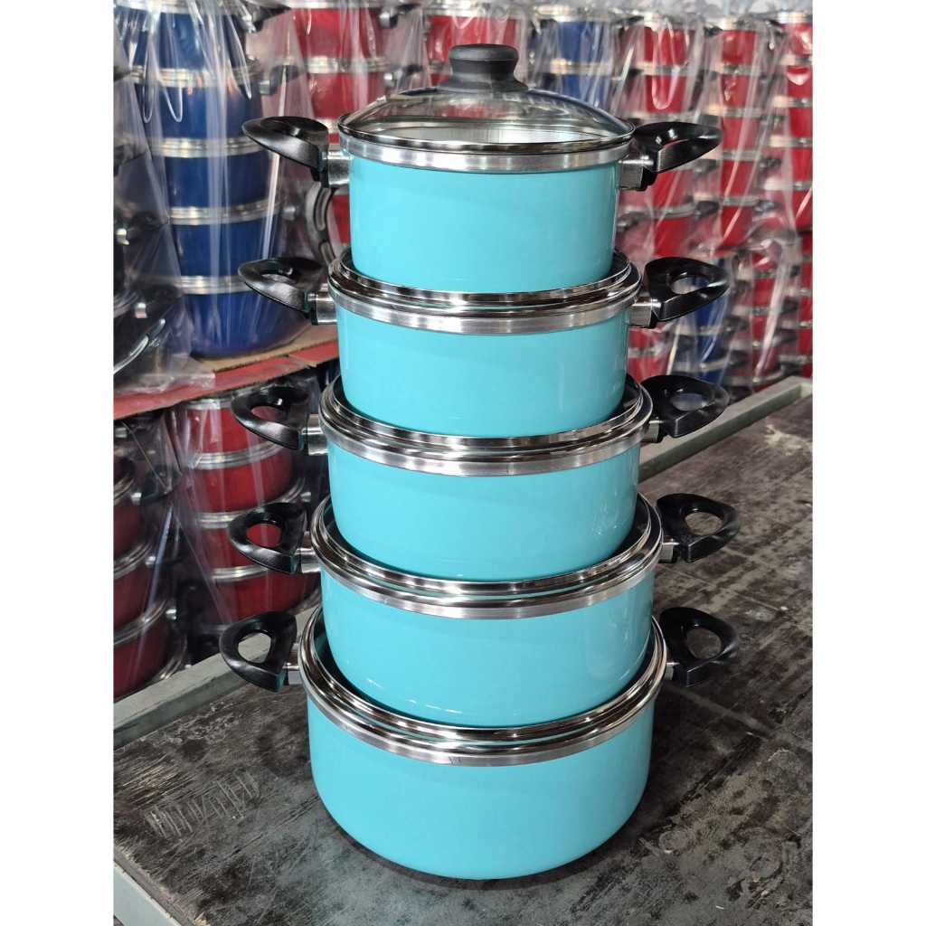 JOGO DE PANELA, CONJUNTO DE PANELA, KIT DE PANELA, COLORIDA, AZUL CLARO, TIFFANI, TAMPA DE VIDRO, 5 PEÇAS