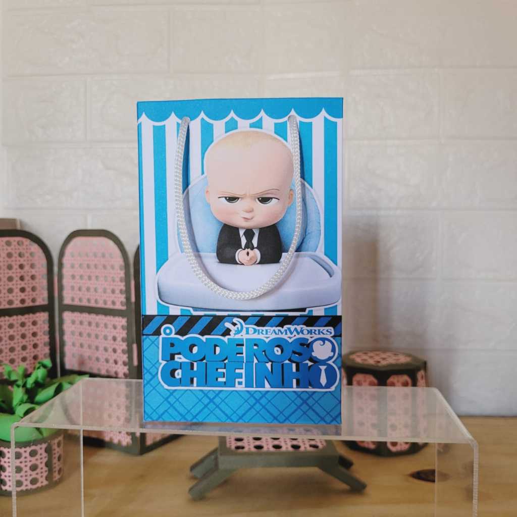 Sacolinha Festa Surpresa Personalizada Poderoso Chefinho Loiro Branco Lembrancinha de Aniversário Sacola Envio Rápido