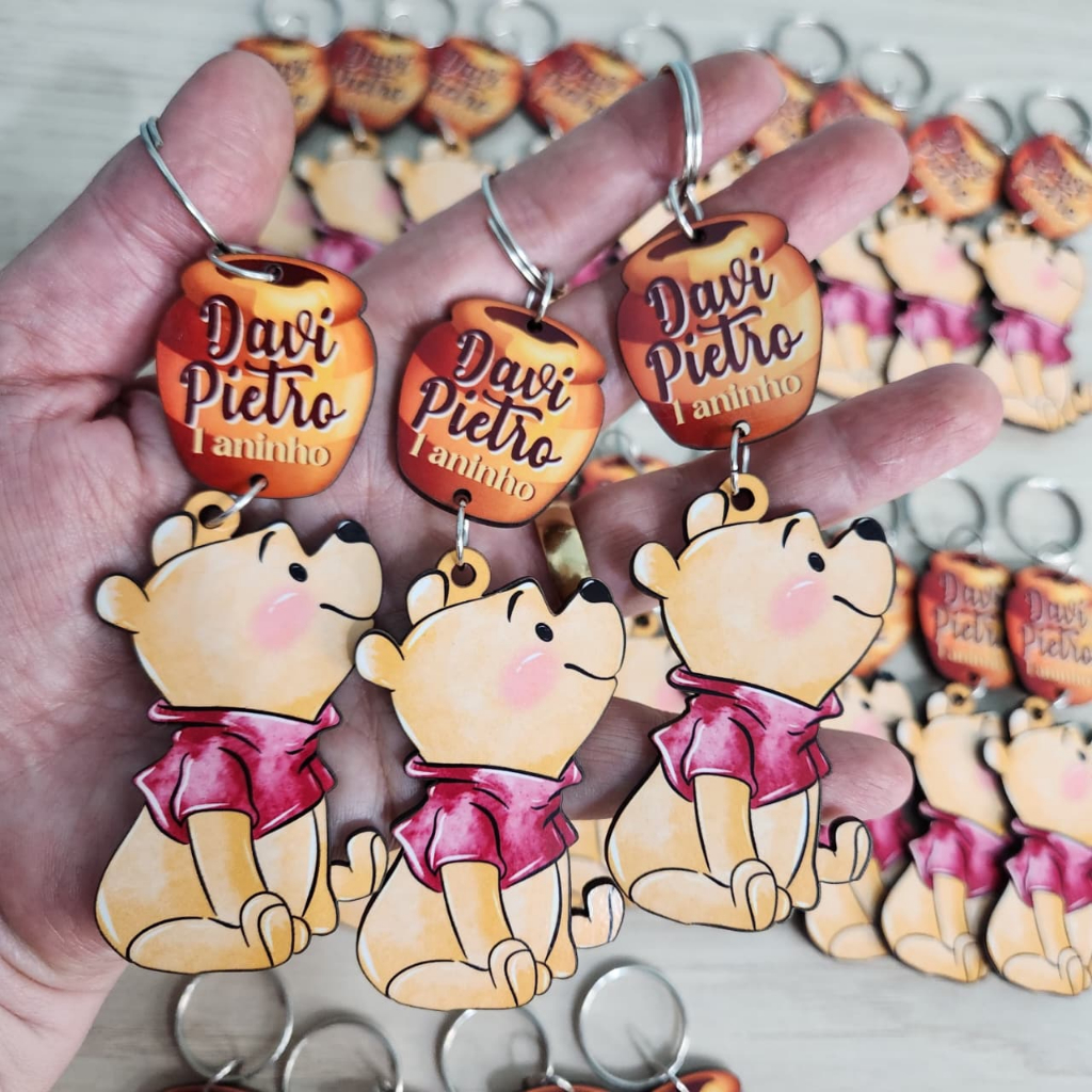 Ursinho Pooh - Chaveiro MDF Personalizado | Lembrancinha Aniversário Infantil, mesversário