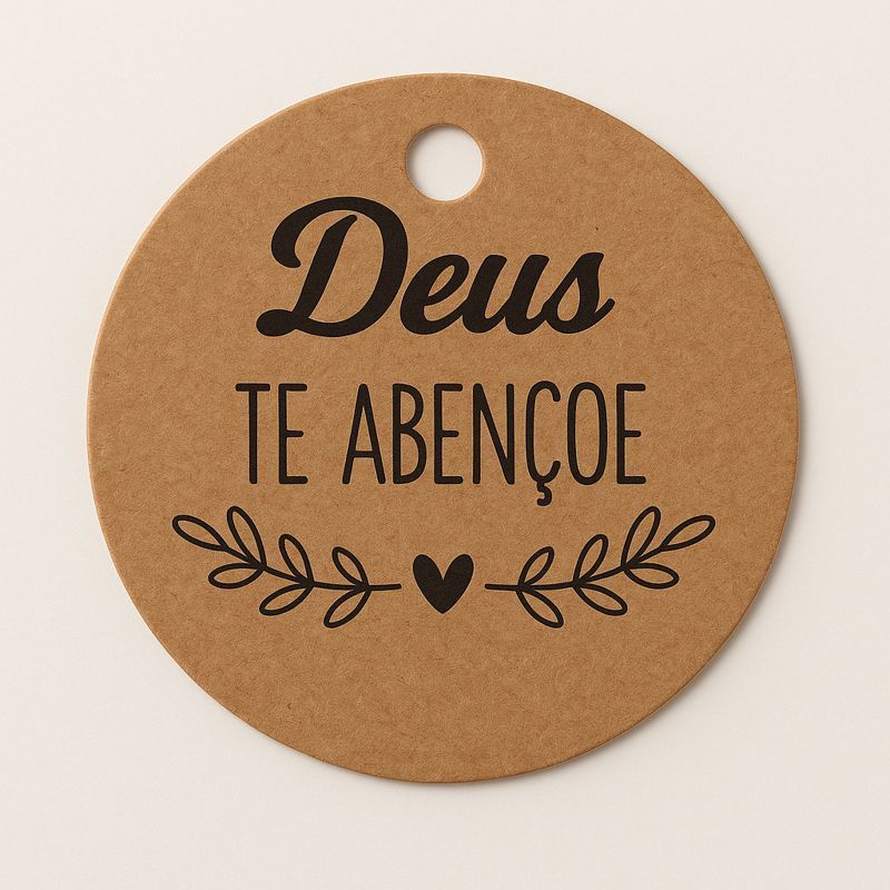 100 Tags Kraft Deus Te Abençoe Redonda 5 cm Agradecimento com furo
