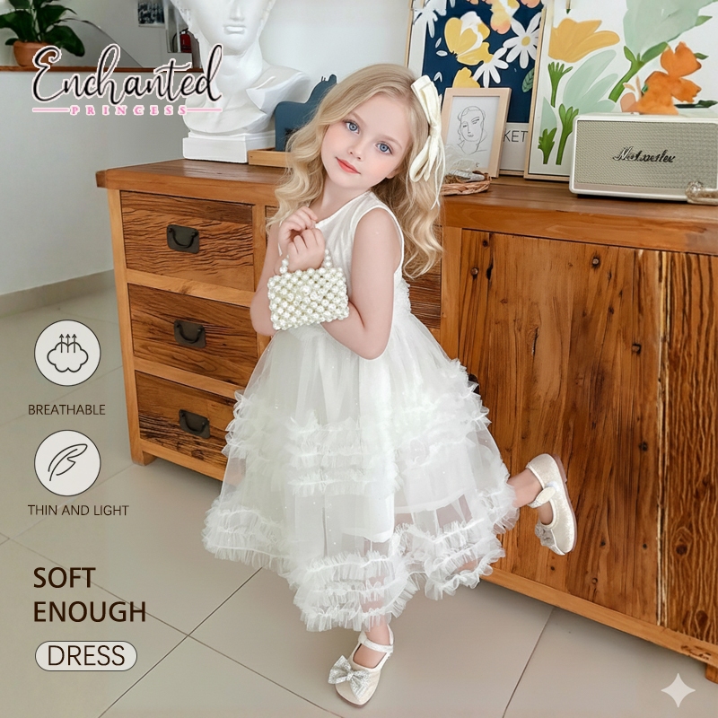 ENCHANTED PRINCESS Vestido de menina de design sofisticado, perfeito para festas e uso diário，enfeites de renda em Oferta na Shopee