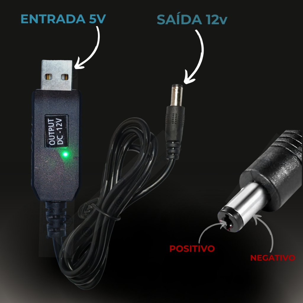 Cabo Conversor USB Step Up para DC 9V ou 12V | Adaptador P4 Universal 8 Pontas — imagem 2 de 2