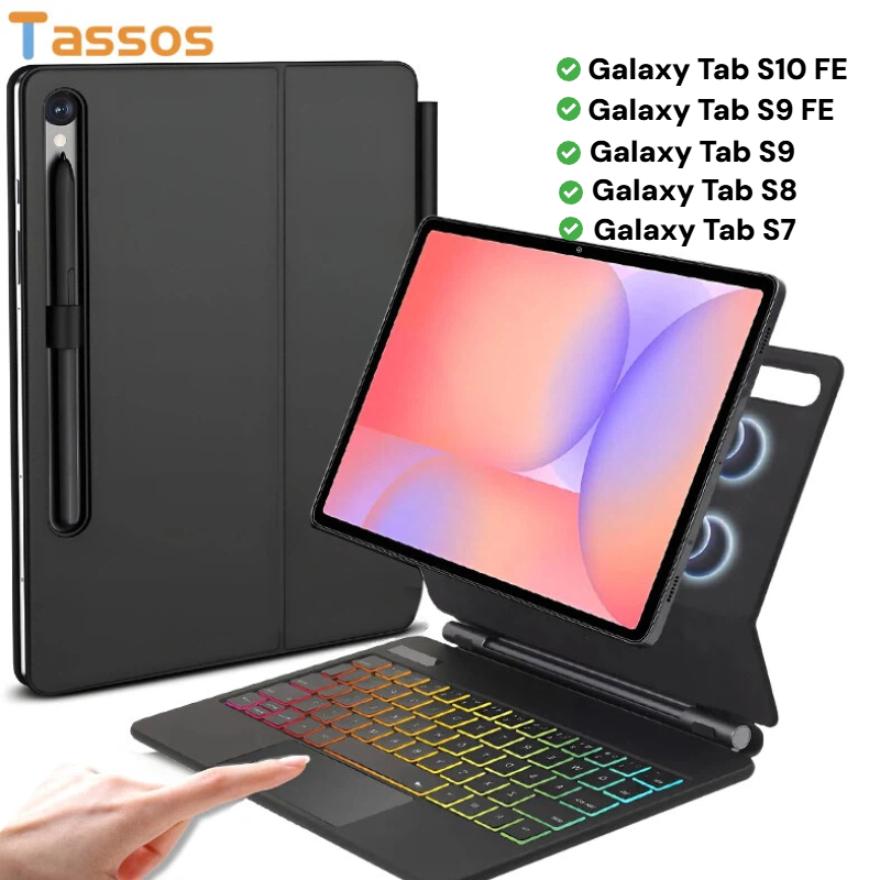 TASSOS Capa Com Teclado Magnético Para Samsung Galaxy Tab S10FE/S9FE/S9/8/7 11Polegadas Com Suporte Para Caneta S Pen