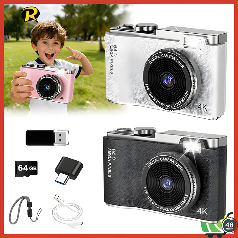 Câmera digital CCD 48 megapixel 1080P com zoom adequada fotografia estudantil suporta gravação em HD