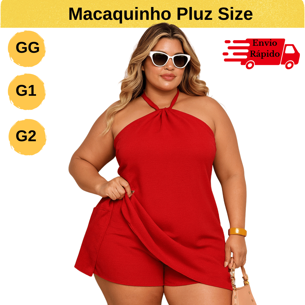 Macaquinho Plus Size Rodado Soltinho Tendencia Boho Chique Promoção Barato Candy Color Vestido Feminino
