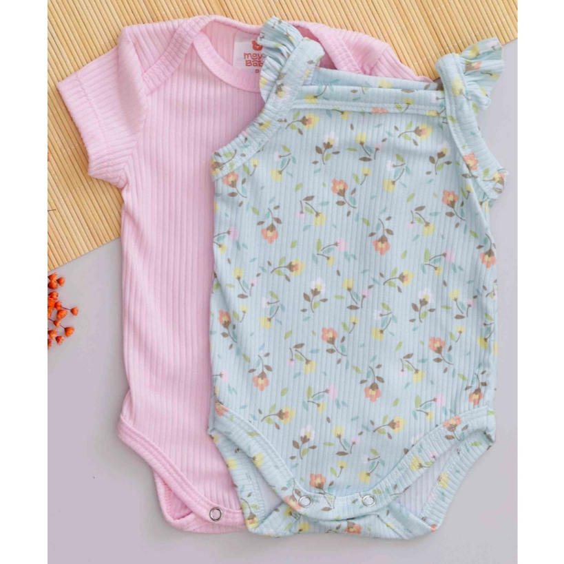 Kit 2 Bodys Bebê Verão Menina com Estampa de Florzinha