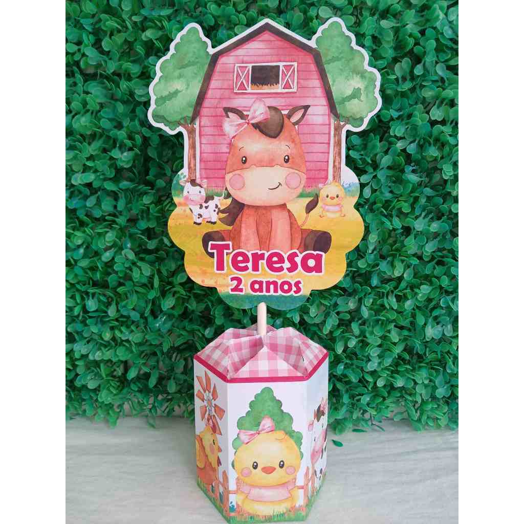 CENTRO DE MESA FAZENDINHA ROSA /PEGUE E MONTE / LEMBRANCINHA PARA FESTA INFANTIL PERSONALIZADO TEMA FAZENDA