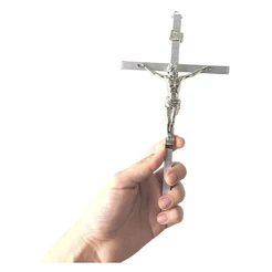 Crucifixo cruz de parede ou porta 21cm Prata.