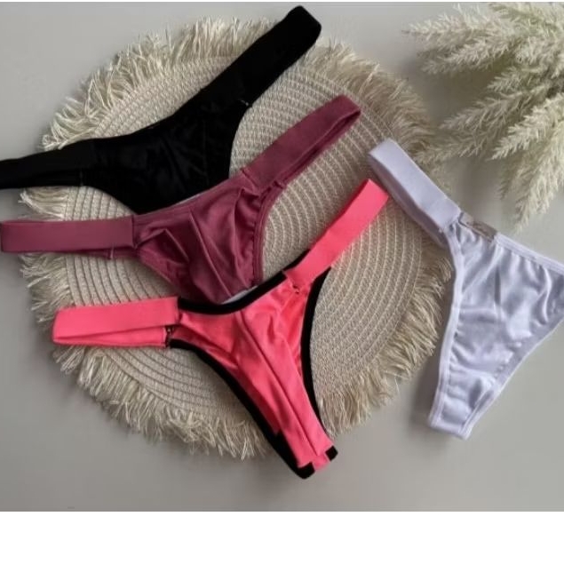 Kit com 5 Calcinha Tanga Fio Duplo Lateral Tirinha Biquini