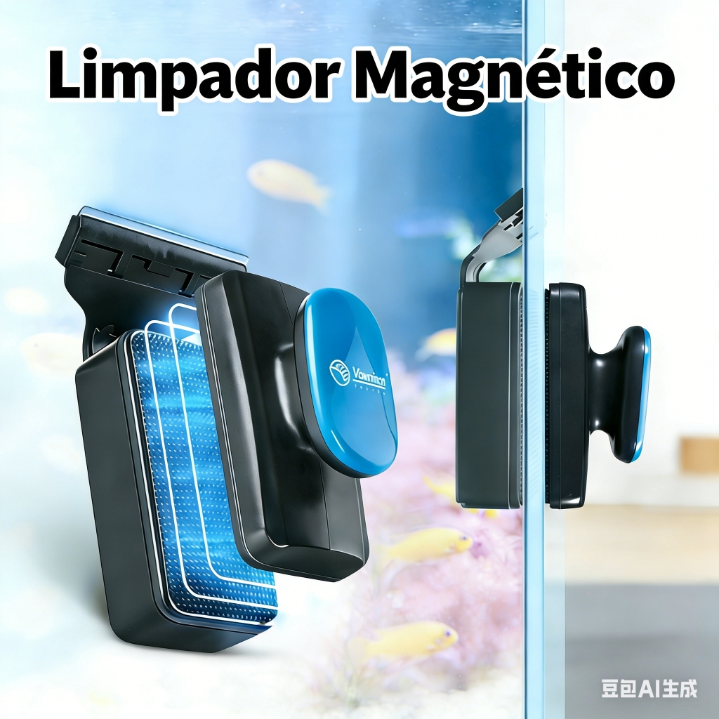 NewPet Limpador Magnético com Raspador de Titânio e Escova Flutuante para Vidros de Aquário até 6 mm