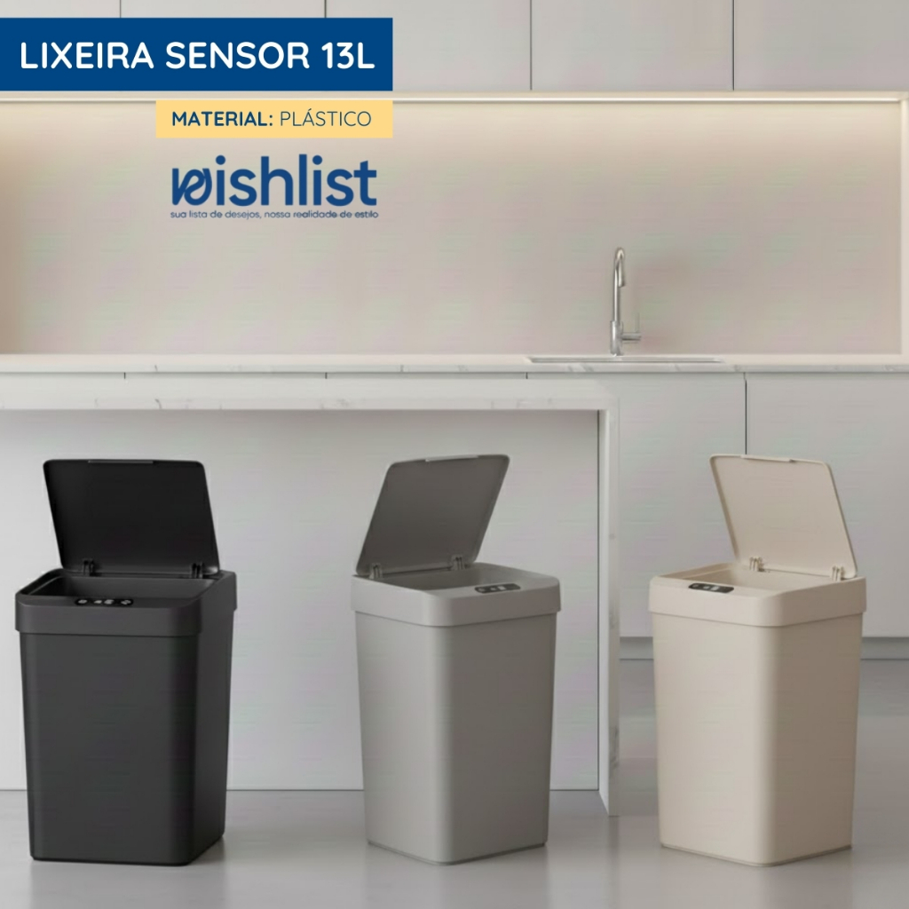 Lixeira Smart Sensor Automático Inteligente Banheiro 13 Litros - Unidade E Kit 2 Unidades