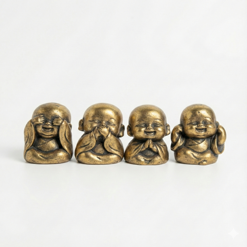Kit 4 Mini Budas Sábios da Felicidade em Resina 5cm Cego Surdo e Mudo Guardiões da Boa Energia em Oferta na Shopee
