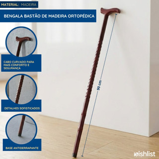 Bengala Idoso Bastão De Madeira Bengala Ortopédica 90cm Bengala de Madeira