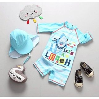 Macacão Infantil Menino Praia Piscina com Proteção Solar e Estampa de tubarão em Oferta na Shopee